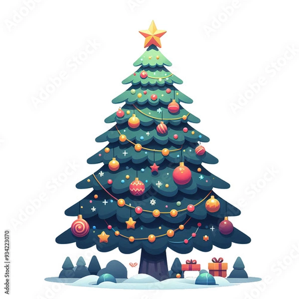Fototapeta christmas tree with snow, transparent image, png, no background
