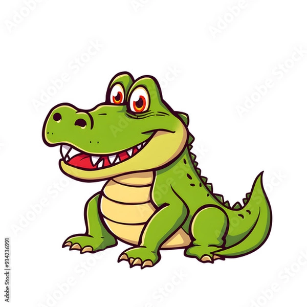 Obraz Cute crocodile cartoon icon illustration on white background. generative AI