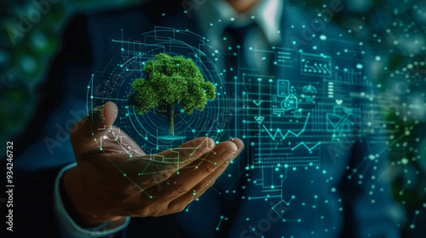 Obraz Protecting the earth with the help of technology, green planet concept