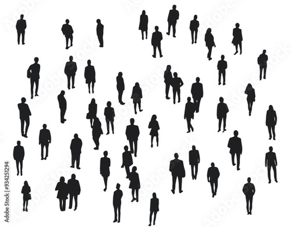Fototapeta axonometric people, isometric silhouettes, flat vector, crowd