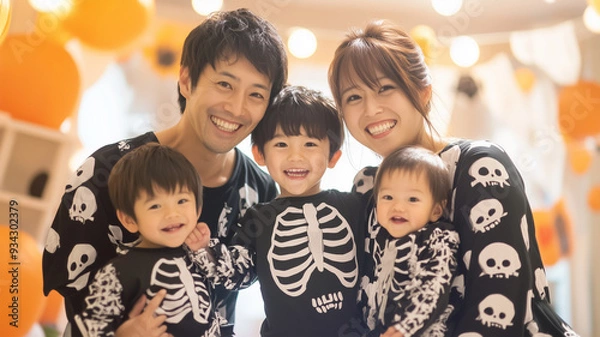 Fototapeta スケルトンの家族コスプレを楽しむ日本人家族