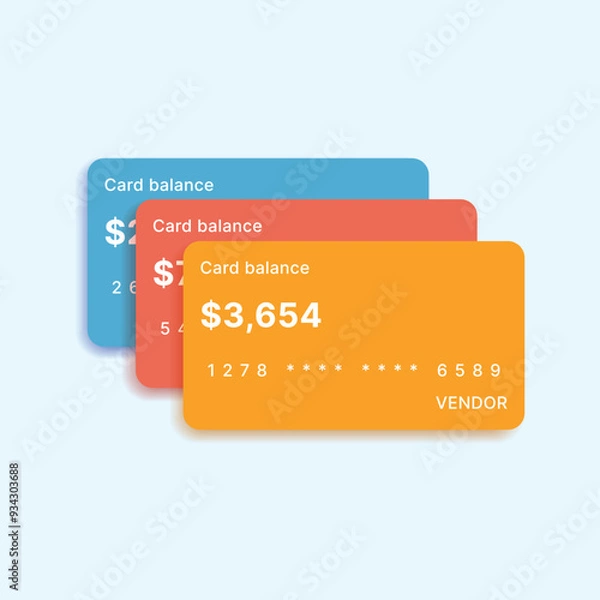 Obraz Three bank cards showing balance, partially stacked, in a clean design.