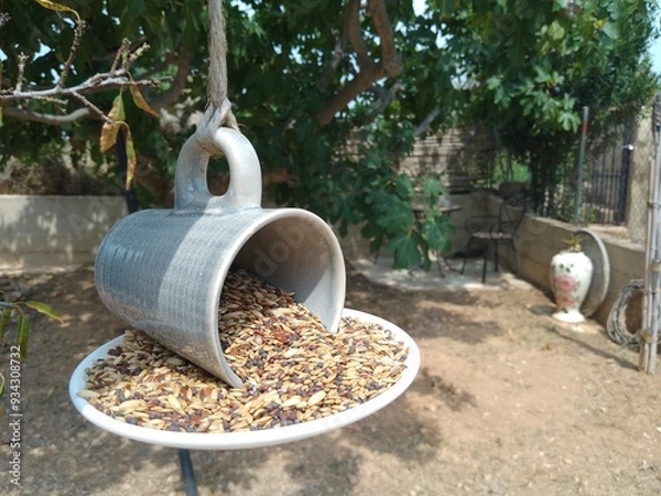 Obraz Handmade Cup and Saucer Bird Feeder
