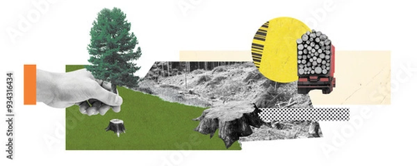 Fototapeta creative art collage on the theme of ecology and deforestation