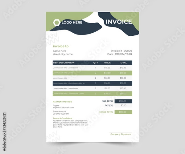 Fototapeta Business invoice form template. clean invoice template vector design. professional invoice design.
