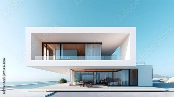 Fototapeta A modern house on a backdrop of pure white emphasizing simplicity  AI generated illustration