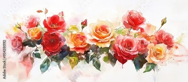 Fototapeta Watercolor bouquet of roses suitable for greeting and invitation cards for weddings birthdays and other celebrations with a summer theme