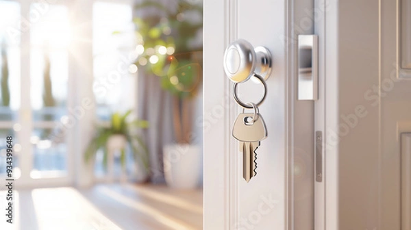 Obraz Keys Hanging on a Door. Concept of Buying New Home and Real Estate