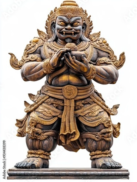 Fototapeta Golden Guardian Statue Holding Orb