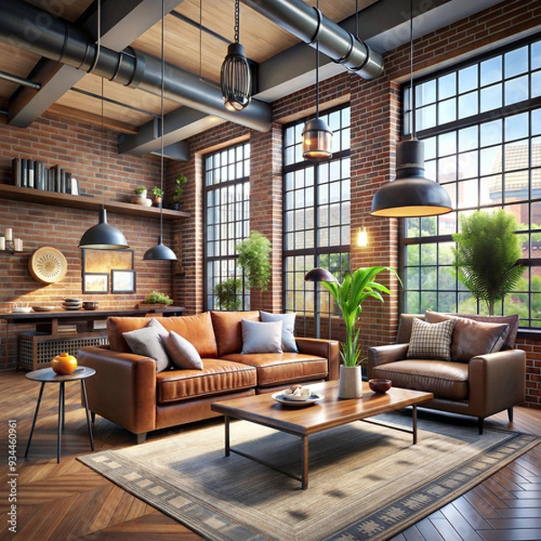 Fototapeta living room interior in loft industrial style