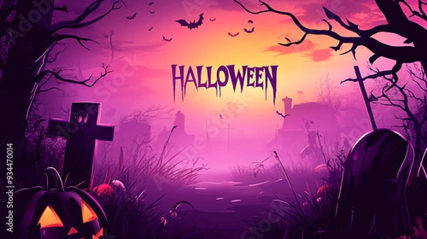 Fototapeta Halloween Card Design Banner Scenery. Text "HALLOWEEN" on a beautiful background. 