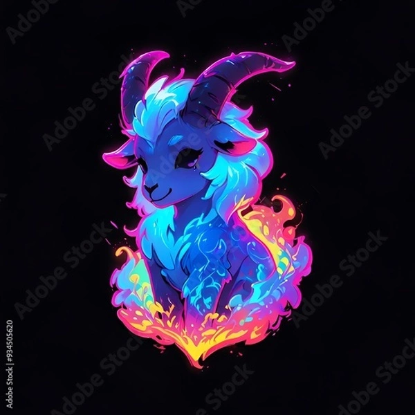Fototapeta Neon Goat with Flaming Fur