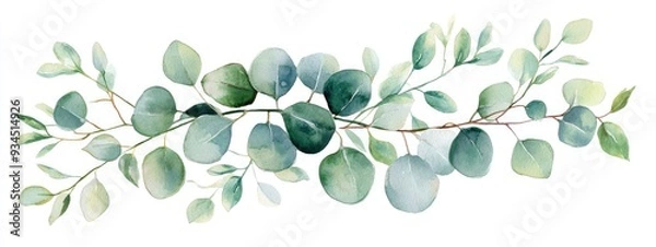 Fototapeta Watercolor hand painted bouquet featuring lush eucalyptus leaves and branches ideal for spring or summer themed invitations weddings or greeting cards