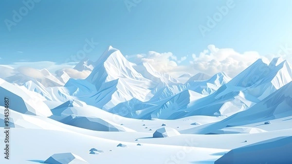 Fototapeta Breathtaking snowy mountainscape in a 3D style  illustration AI generated illustration