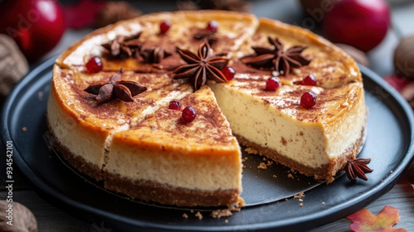 Obraz Autumnal spiced cheesecake, closeup slices