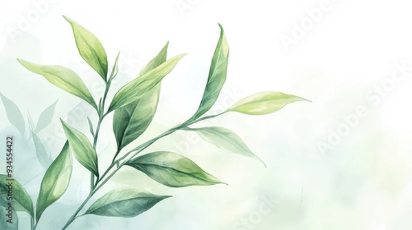 Fototapeta A leafy green plant with a stem and a leaf
