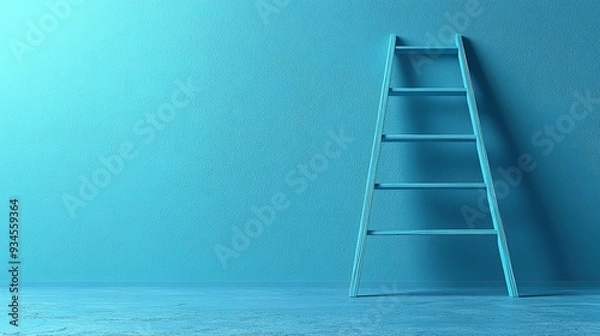 Fototapeta Symbol of a ladder on a blue isolated background with a career advancement theme, Close-up shot, 3D Blender Style, studio lighting