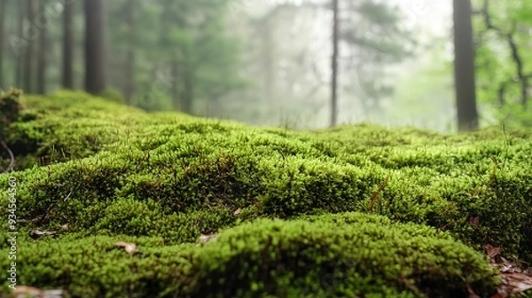 Fototapeta The texture of moss and grass on a forest floor symbolizing natures carpet