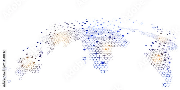 Fototapeta Hexagonal vector grid globe representing high tech, cloud computing and internet big data