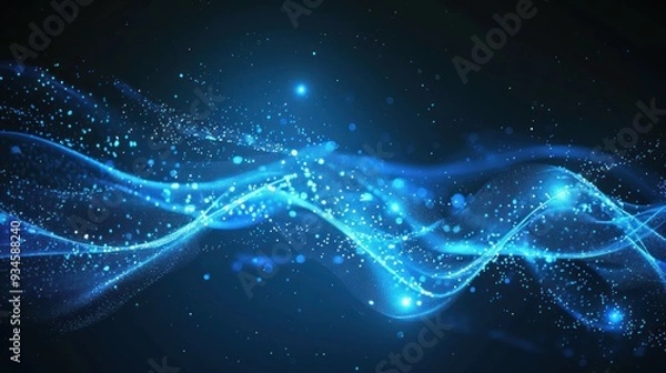 Fototapeta Abstract Blue Glowing Wave with Sparkles