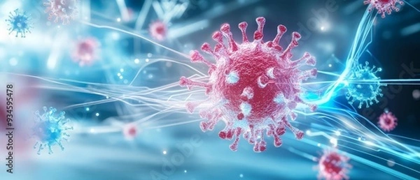 Fototapeta A virus composed of tangled wires and circuits, cybernetic infection, virus, concept of a virus infecting both biological and digital systems