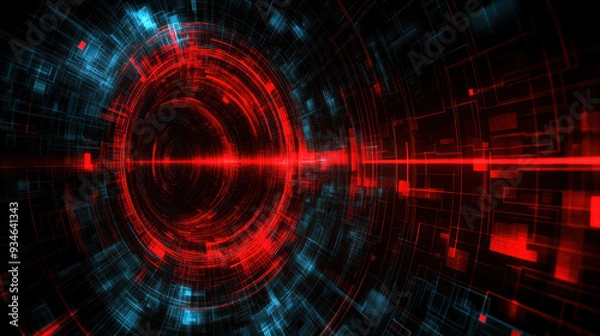 Fototapeta A red and blue image of a spiral with a red line in the middle. The image has a futuristic and abstract feel to it