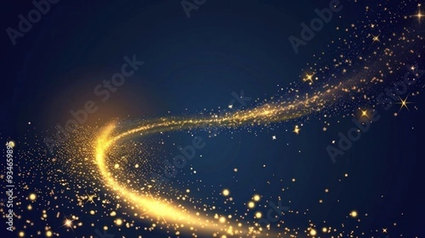 Obraz Golden Stardust Trail on a Deep Blue Background