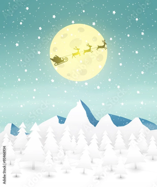 Fototapeta Santas Sleigh at forest vector illustration