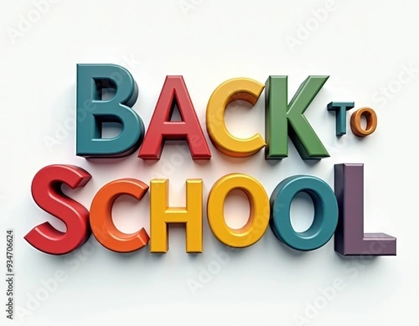 Obraz Colorful 3D letters spell out 'Back to School' against a plain white background, creating a fun and cheerful vibe.