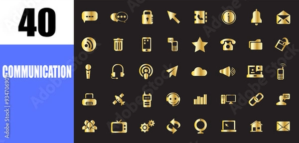 Obraz Communication business icon set. Golden solid icons logo sign collection.
