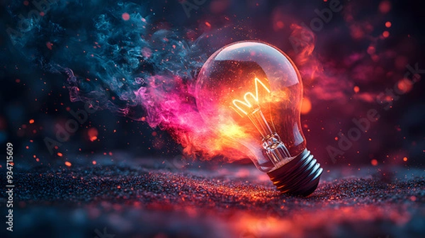Fototapeta Colorful Light Bulb Explosion Symbolizing Creativity Inspiration Think Differently New Idea Concept