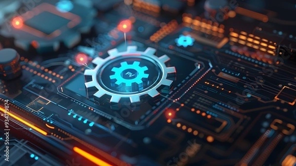 Fototapeta Gears icon on screen. Business and industrial process automation RPA Technology concept.