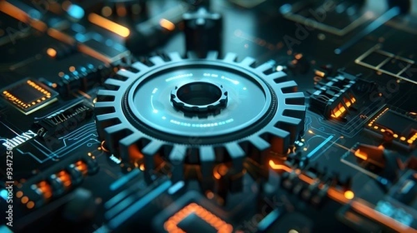 Fototapeta Gears icon on screen. Business and industrial process automation RPA Technology concept.