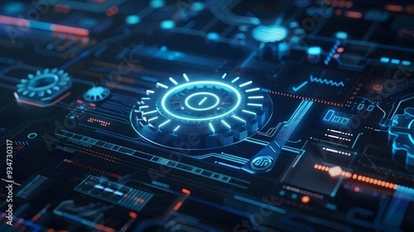 Fototapeta Gears icon on screen. Business and industrial process automation RPA Technology concept.