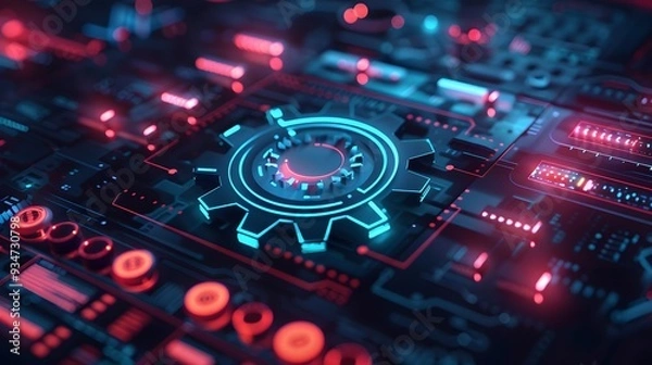 Fototapeta Gears icon on screen. Business and industrial process automation RPA Technology concept.