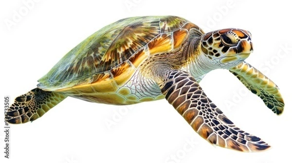 Fototapeta Green Sea Turtle Isolated on White Background