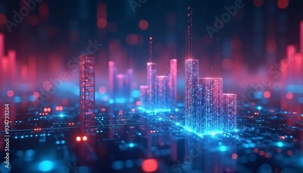 Fototapeta Price Drop, Market Crash Illustration, Holographic Background, Hologram Style Design, Price Down Graphic