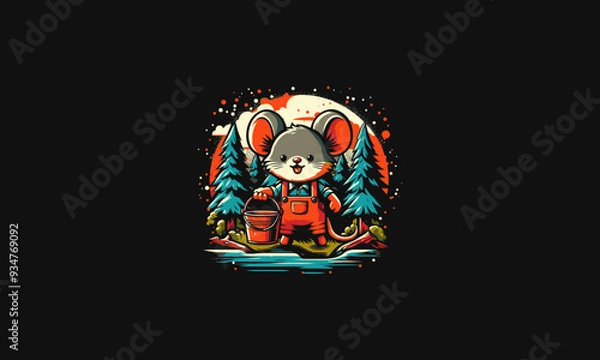 Fototapeta mouse holding bucket on forest vector illustration flat design