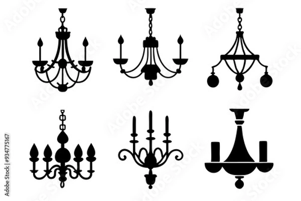 Obraz Set of chandelier icons silhouette vector art illustration	