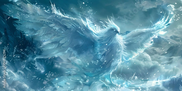 Obraz Dark blue background with abstract flying dragons 