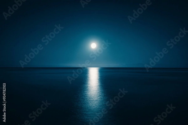 Fototapeta  A calm night by the sea with the moon casting