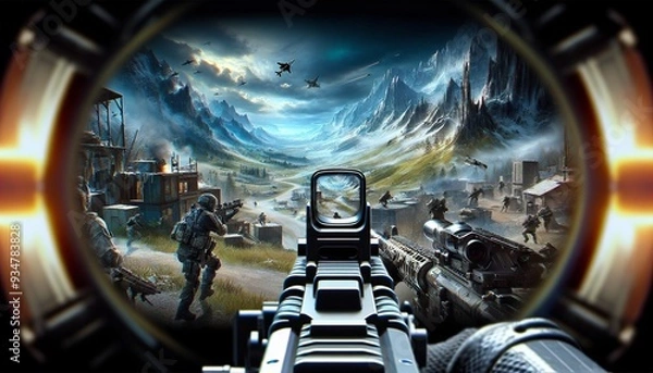 Fototapeta first person shooter game scene