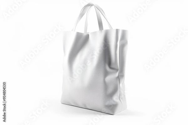 Fototapeta White Tote Bag with Leather Texture and Double Handles