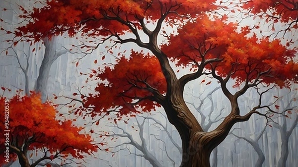 Fototapeta  painting of a red tree with long, flowing branches
