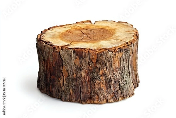 Fototapeta oak stump, log fire wood isolated on white background with clipping path