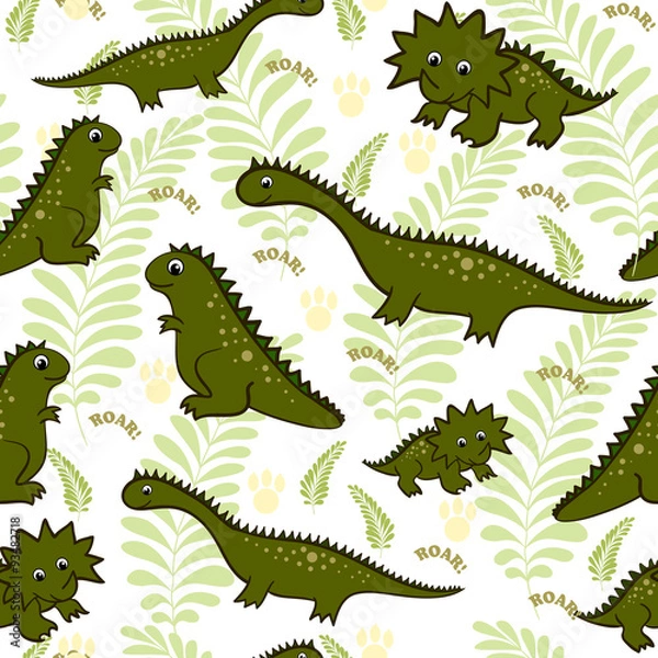 Fototapeta vector seamless pattern of funny cartoon dinosaurs