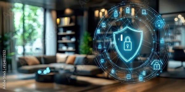 Fototapeta Home office protected by firewalls and cybersecurity training resources