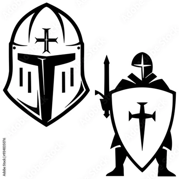 Fototapeta Knight helmet vector silhouette design