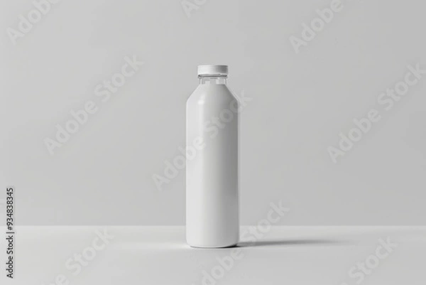 Fototapeta White Plastic Bottle with Silver Cap on a White Surface