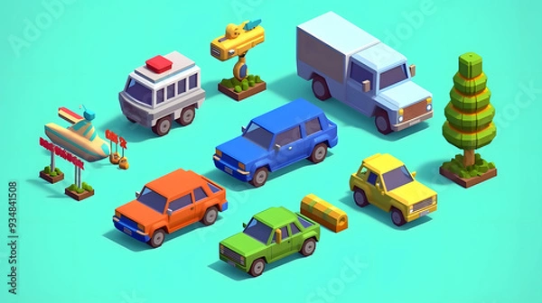 Fototapeta Vehicle game Elements pixel 3d cartoon